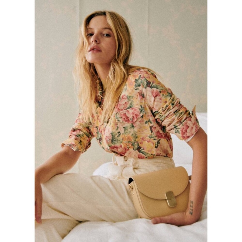 Sezane Floral Button Down Shirt - Pink and Green rayanna